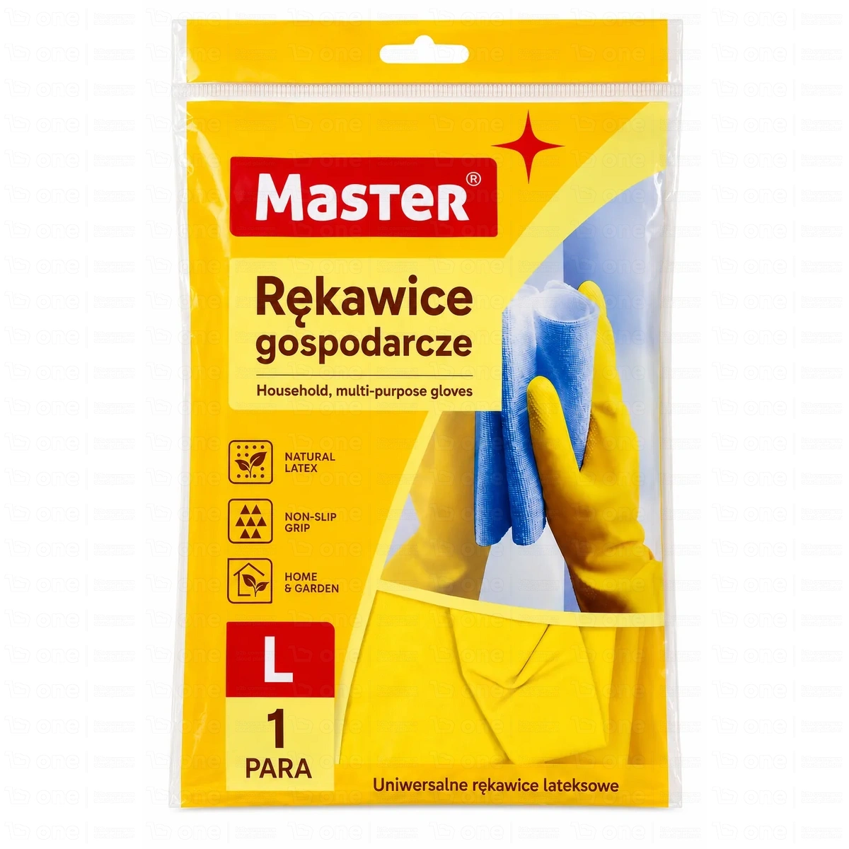Rękawice gospodarcze lateksowe żółte, L, flokowane bawełną MASTER S438